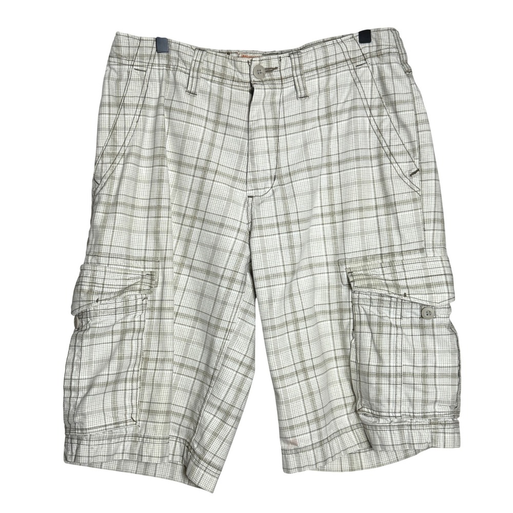 Urban Pipeline Mens Bermuda Shorts 32 Tan Plaid Cotton Cargo Streetwear‎ Y2K
